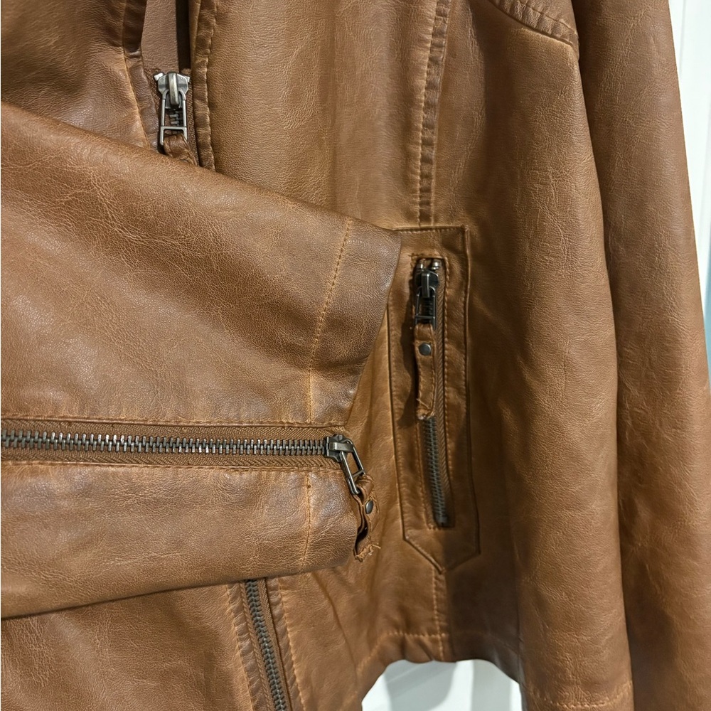 Max Studio Brown Faux Leather Moto Jacket Asymmetrical Zipper - Picture 5 of 8